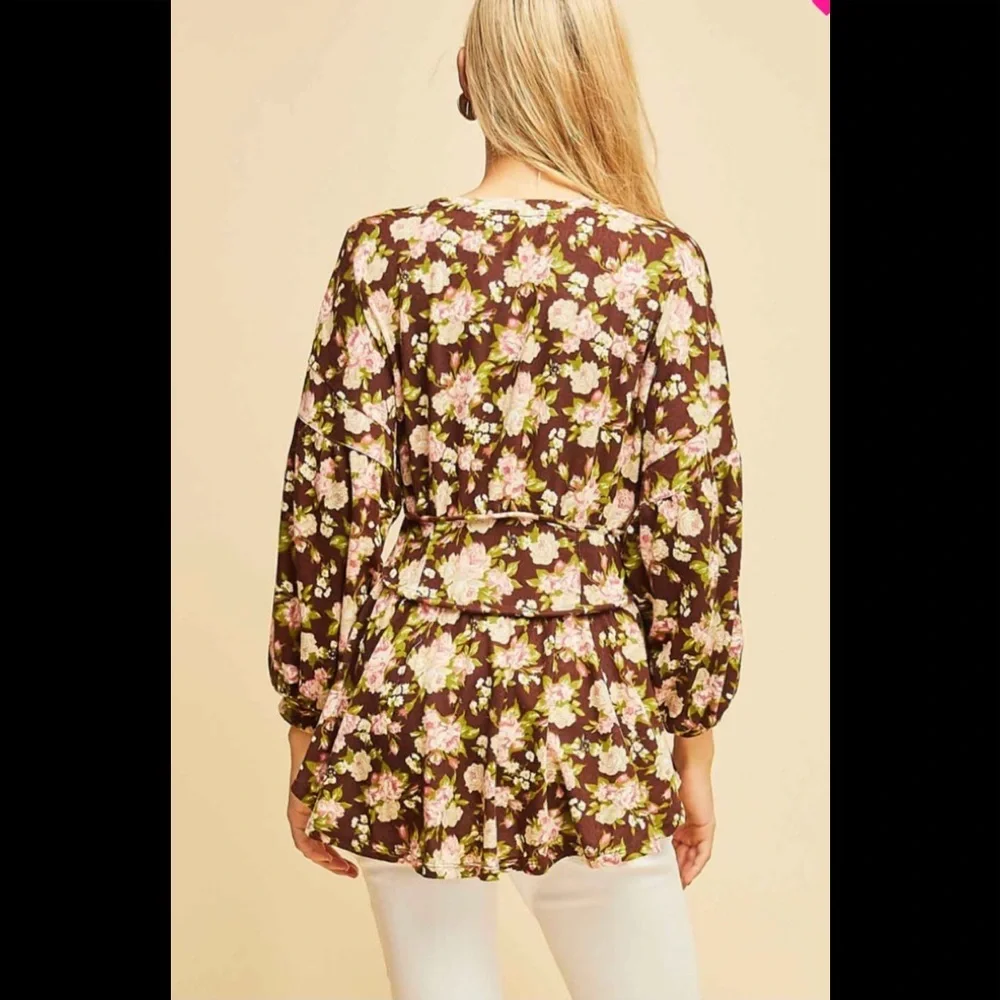 brown floral long sleeve top - Picture 5 of 7